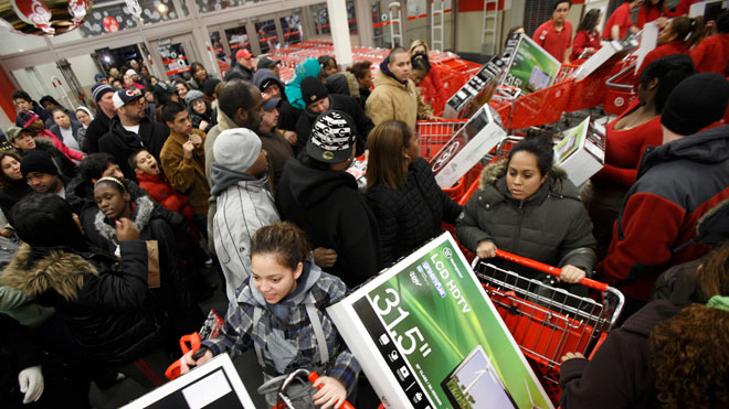 Customers rush in as the doors open during blackfriday midnight