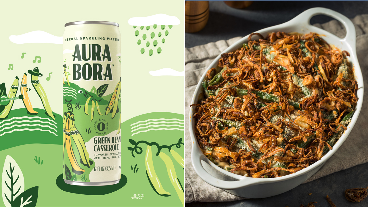 Quirky green bean casserole flavored drink re-released by sparkling water brand