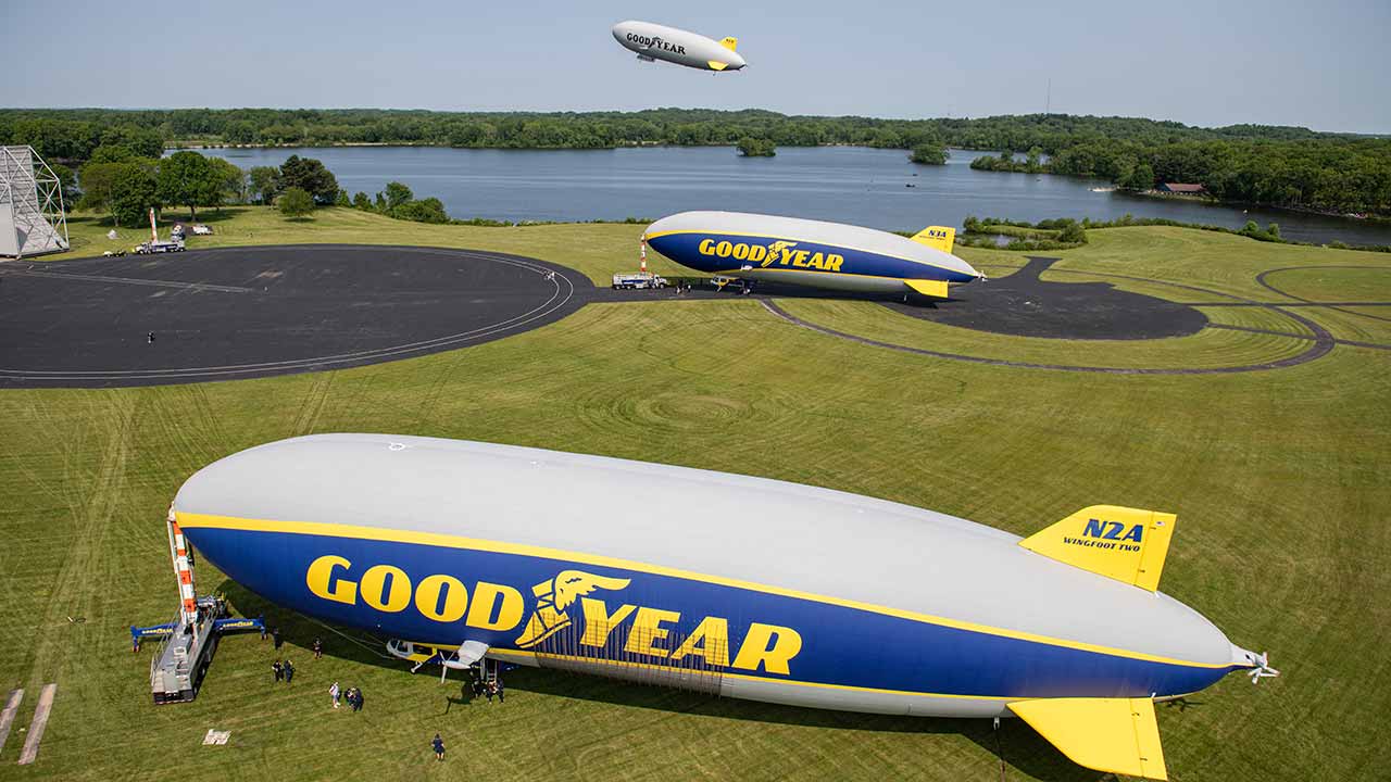 Trio of Goodyear Blimps fly over Ohio in 100th anniversary celebration |  Fox Business